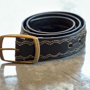 Vintage Cole Haan Black Leather Belt with Textured Design Size S